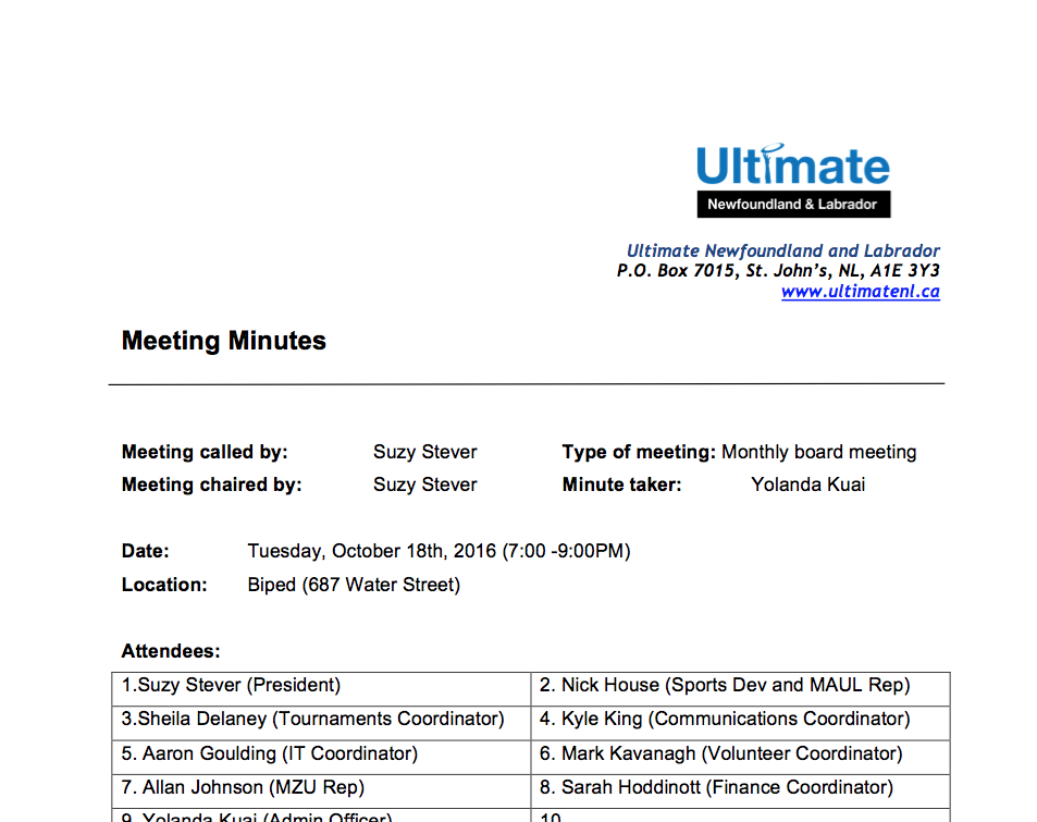 Oct Monthly Meeting Minutes